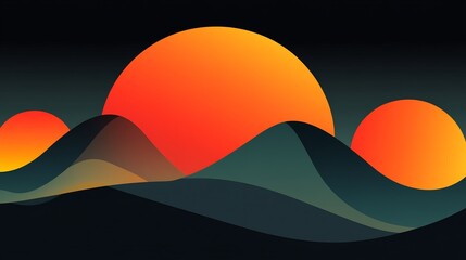 Fototapeta premium Abstract Sunset Landscape Warm Hues Dark Mountains. AI Generated