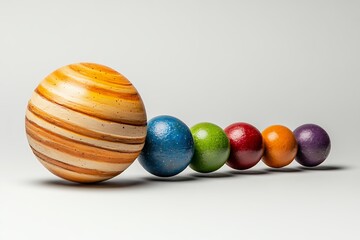 Fototapeta premium Colorful Planet Models in a Row on White Background
