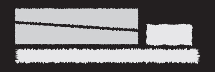 Torn paper pieces of Collection. Red and Black square frames with Irregular edges. Set of silhouettes of ripped Rectangular and Square shapes. Piece of grunge collage stickers. EPS 10