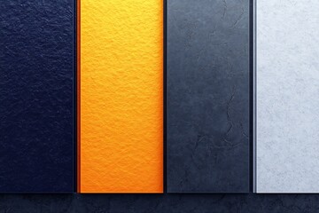 Fototapeta premium Striking vertical panels showcase rich navy dark gray orange and light gray textures. AI Generated