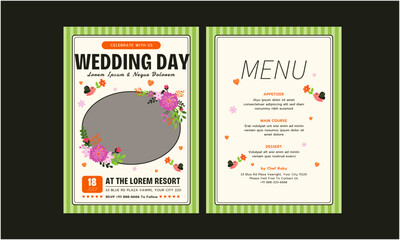 Wedding Invitation Template. Wedding Invitation, save the date, card template. Vector. The bride and groom was standing between an arch of beautiful flowers.