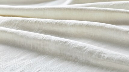 Obraz premium Creamy white fabric texture with subtle shimmer, soft folds and wrinkles. Close up shot showing detailed textile surface. Luxurious and elegant