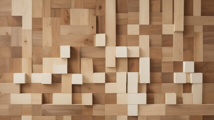 Naklejka premium Abstract Wooden Block Arrangement A Textured Composition of Light and Dark Wood Cubes