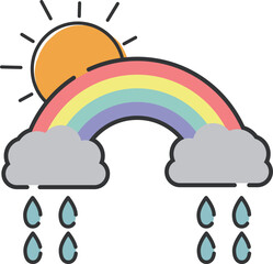 おしゃれな虹と雨と晴れマークのアイコン素材