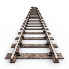 Perspective Railroad Tracks Leading to Horizon, White Background
