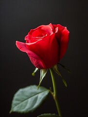 Elegant Red Rose Blooming Against a Dark Background for Romantic Themes : Generative AI