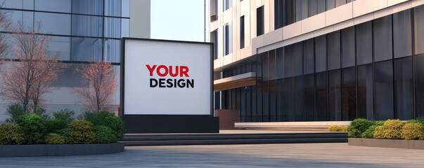 Obraz premium Your design displayed prominently on modern building facade, showcasing creativity and professionalism