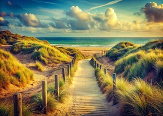 Vintage Jersey Shore Dune Path: St Ouen's Bay Scenic Walkway