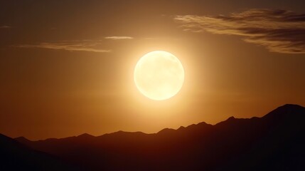 Obraz premium Stunning Sunset with Full Moon Over Mountain Silhouette : Generative AI