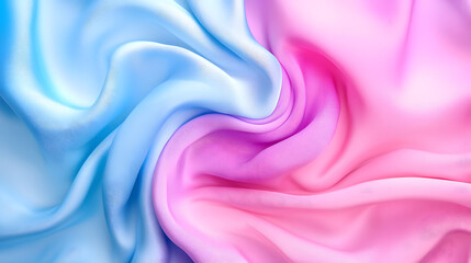 Obraz premium Delicate silk fabric displays a captivating blend of blue and pink tones, showcasing a smooth texture