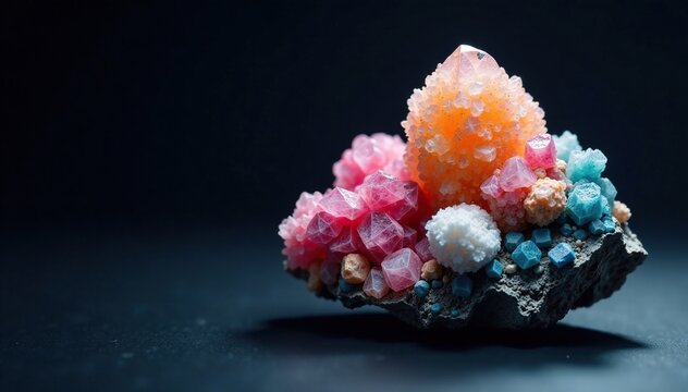 Zeolite mineral specimen on dark background with backlight, mineral formation, mineral, scientific specimens