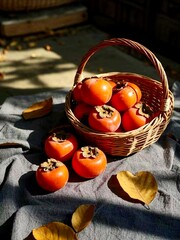 persimmon fruit in a basket