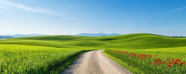 landscape with green grass and blue sky