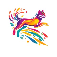 a vibrant, colorful illustration of a jumping fox