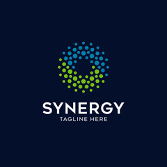 logo synergy, concept of two or more entities working together. Interlocking circles symbolize the coming together of various elements