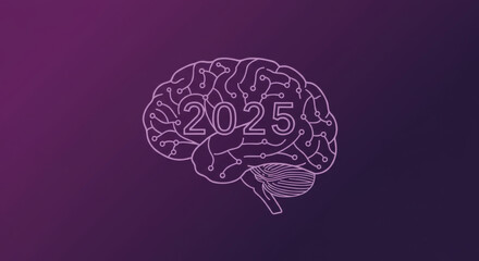 Brain outline with circuitry and the year twenty twenty five