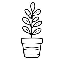 Hand-Drawn Tall Potted Plant Spring Line Art Illustration