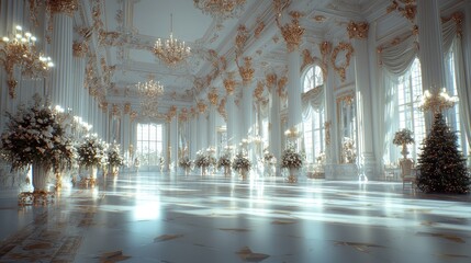 Obraz premium Grand Ballroom Christmas Decor, Sunlight Streaming