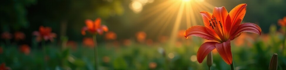 Obraz premium Sunlight filters through, a lone lily blooming, flowers, darkness, light