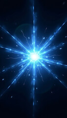 Obraz premium A vivid blue energy flare with a glowing core, emitting sharp radial beams and subtle halo effects on a deep black background. Ideal for futuristic designs, sci-fi themes, and digital overlays.