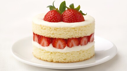 Delicious strawberry shortcake layered with fresh strawberries and cream