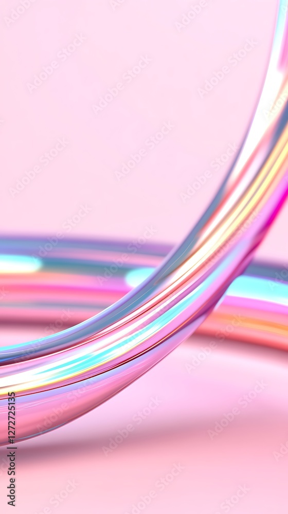 Wall mural Abstract iridescent chrome curve on plain backdrop for beauty or tech marketing/design