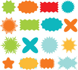 Zig zag Wavy Edge Rectangle, Oval, Circle Stickers Set. Vector Jagged Geometric Shapes. Abstract Elements for Frame, Stamp, Template, Promo Design, Web Design and Social Media