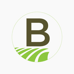 Farming and Agriculture Logo On Letter B Concept For Bakery, Bread, Cake, Cafe, Pastry Symbol
