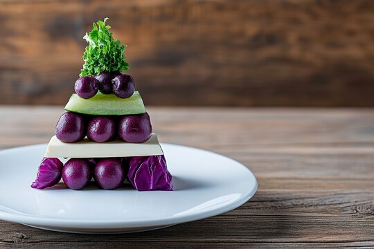A restaurant menu designed like a food pyramid, categorizing meals based on nutrition