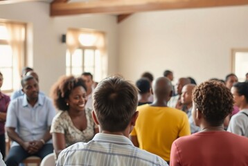 Diverse Group Engaged in Interactive Discussion in a Bright Meeting Room