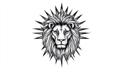 Fototapeta premium A lion head with a striking sunburst tattoo design, radiating strength, energy, and bold artistic style