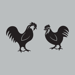 Rooster and Hen Silhouettes