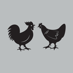 Rooster and Hen Silhouettes