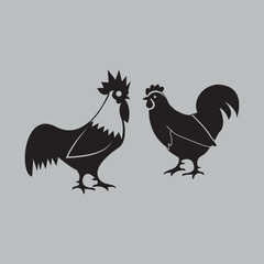 Rooster and Hen Silhouettes