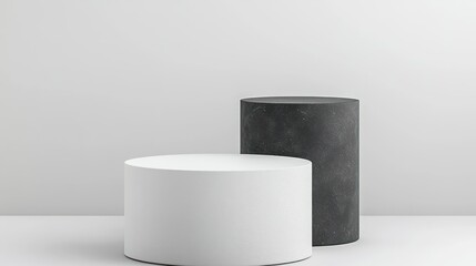 Minimalist Cylinder Pedestals: An elegant composition showcasing two cylindrical pedestals, one sleek and pristine, the other textured, offering a versatile stage for product presentations.