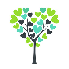 Heart-shaped tree with colorful leaves in modern style.