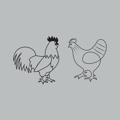 Rooster and Hen Illustration