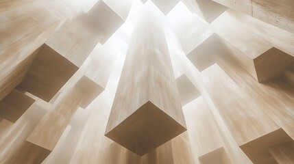 Serene Beige Cubes Ascending Soft Light. AI Generated