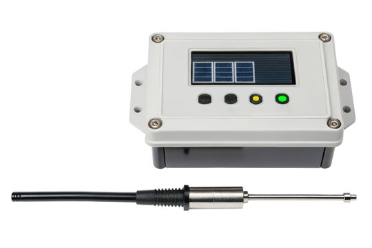 Portable solar-powered water meter isolated with transparent background