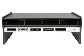 Computer monitor riser with ports isolated with transparent background