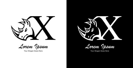 rhinoceros head logo design combined with the letter X © Yohanes