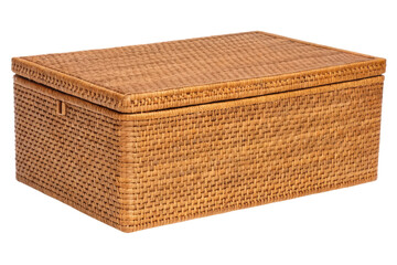 Rectangular woven storage basket isolated with transparent background