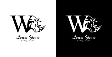 rhinoceros head logo design combined with the letter W