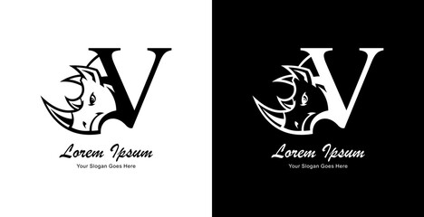 rhinoceros head logo design combined with the letter V