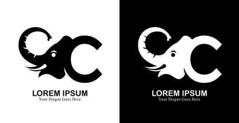elephant head logo design combined with the letter C