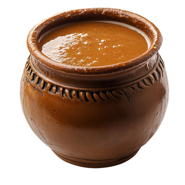 Tamarind sharbat in a clay pot, refreshing Ramadan cooling drink, isolated on transparent background, png