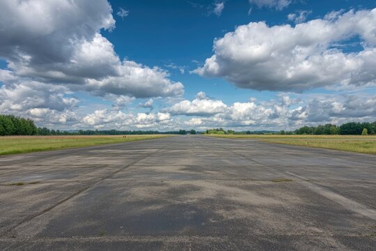 Runway, abandoned airfield, summer, clouds, countryside, travel, landscape, aviation, photography, stock