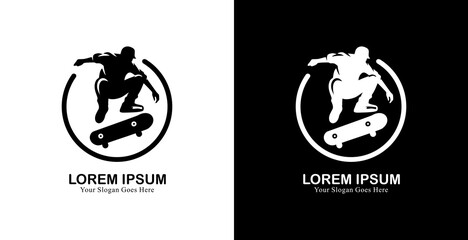 logo design in the form of a person playing skateboard