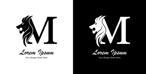 The logo design is in the shape of a lion's head in a simple style and combined with the letter M © Yohanes