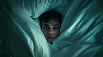 Phone overuse at night, with a person checking their phone under the covers. Featuring late-night phone addiction